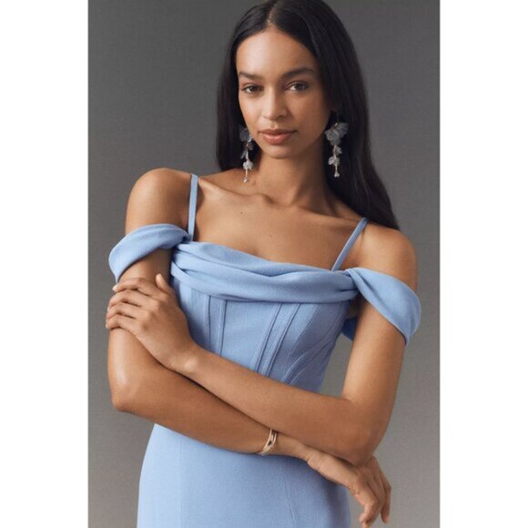 DRESS THE POPULATION Melania Off the Shoulder Gown in Sky Size Large - Picture 12 of 13